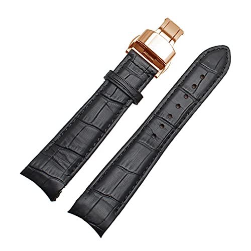 Sjzwt Uhrenarmbänder - Curved End Herren Uhrenarmband-Bügel-echtes Leder mit Faltschließe 20mm, 21mm, 22mm, Black Rose Gold, 21mm von Sjzwt