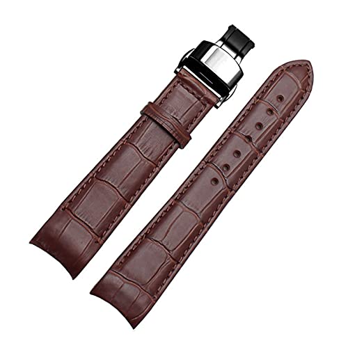 Sjzwt Uhrenarmbänder - Curved End Herren Uhrenarmband-Bügel-echtes Leder mit Faltschließe 20mm, 21mm, 22mm, Braun schwarz, 20mm von Sjzwt