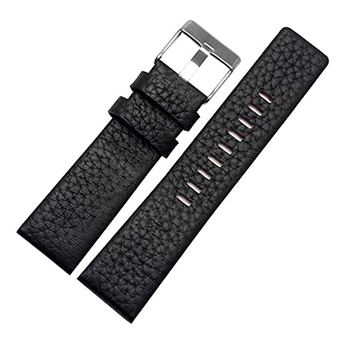 Sjzwt Uhrenarmband Kuh Lederband mit Dornschließe aus Edelstahl-Bügel-Uhrenarmband 24-30mm, A-schwarz-Silber, 22mm von Sjzwt