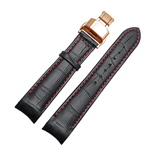 Uhrenarmbänder - Curved End Herren Uhrenarmband-Bügel-echtes Leder mit Faltschließe 20mm, 21mm, 22mm, Schwarz Rot Rose Gold, 20mm von Sjzwt