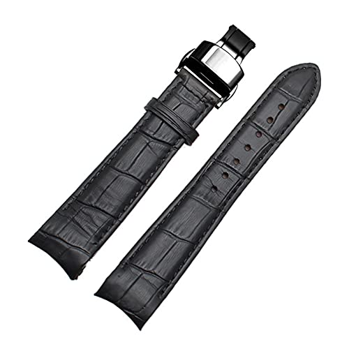 Uhrenarmbänder - Curved End Herren Uhrenarmband-Bügel-echtes Leder mit Faltschließe 20mm, 21mm, 22mm, Schwarz Schwarz, 20mm von Sjzwt