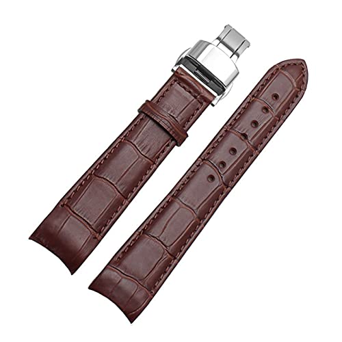 Uhrenarmbänder - Curved End Herren Uhrenarmband-Bügel-echtes Leder mit Faltschließe 20mm, 21mm, 22mm, braun Silber, 20mm von Sjzwt