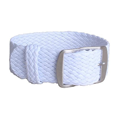 Uhrenarmband 14-22mm Solid Color Woven Nylon Uhrenarmbänder Armband Stoff gewebt Uhrenarmband Schnalle Gürtel, W06 Weiß, 14mm von Sjzwt