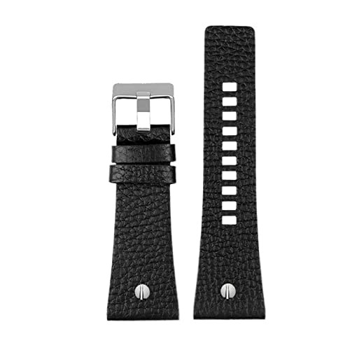 Uhrenarmband Herren Handgelenk Große Uhrenarmbänder 26-32mm, Echtes Kalbsleder Lederband, C schwarz Silber, 28mm von Sjzwt