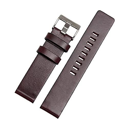 Uhrenarmband Kuh Lederband mit Dornschließe aus Edelstahl-Bügel-Uhrenarmband 24-30mm, Dunkelbraun Silber, 22mm von Sjzwt