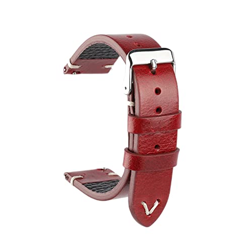 Uhrenarmband Ölwachs Leder Uhrenarmband 18-22mm, Handgefertigtes Uhrenarmband Zubehör, rot, 19mm von Sjzwt