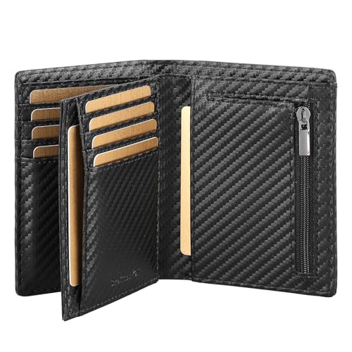 SkaTtesKai Geldbörse Herren Leder mit RFID Schutz Portemonnaie Groß mit Münzfach 13 Fächer Echtleder Geldbeutel für Männer Und Damen Brieftasche Wallet Portmonee，Carbon Black von SkaTtesKai