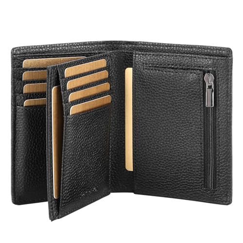SkaTtesKai Geldbörse Herren Leder mit RFID Schutz Portemonnaie Groß mit Münzfach 13 Fächer Echtleder Geldbeutel für Männer Und Damen Brieftasche Wallet Portmonee，Litschi schwarz von SkaTtesKai