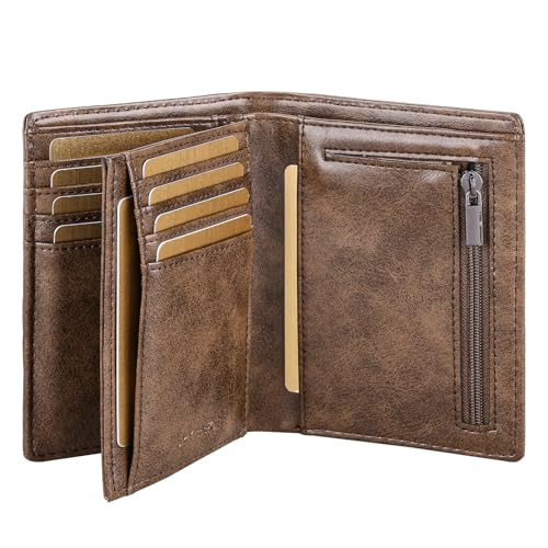 SkaTtesKai Geldbörse Herren Leder mit RFID Schutz Portemonnaie Groß mit Münzfach 13 Fächer Echtleder Geldbeutel für Männer Und Damen Brieftasche Wallet Portmonee，Retro-Dunkelbraun von SkaTtesKai
