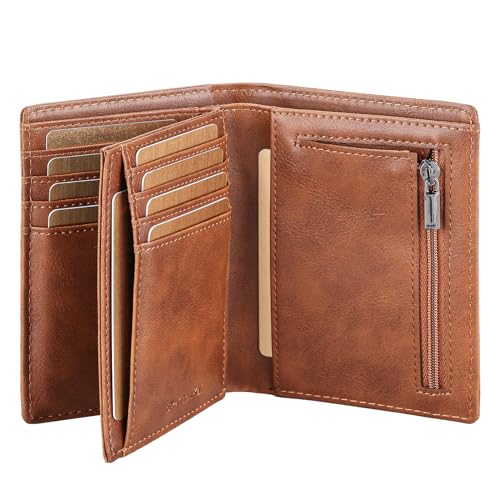 SkaTtesKai Geldbörse Herren Leder mit RFID Schutz Portemonnaie Groß mit Münzfach 13 Fächer Echtleder Geldbeutel für Männer Und Damen Brieftasche Wallet Portmonee，Textur braun von SkaTtesKai