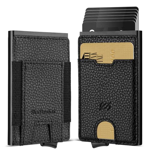SkaTtesKai Pop Up Geldbörse Herren Klein mit RFID Schutz,Slim Wallet Kleiner,Mini Geldbeutel Herren ，Kartenetui mit Münzfach-9 Karten,Smart Portmonee Herren Portemonnaie,Litschi schwarz von SkaTtesKai