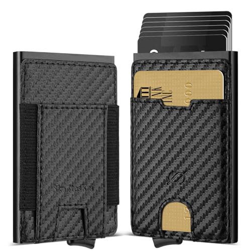 SkaTtesKai Pop Up Geldbörse Herren Klein mit RFID Schutz ，Aluminium Slim Wallet ，Kleiner Mini Geldbeutel Herren ，Kartenetui mit Münzfach-9 Karten，Smart Portmonee Herren Portemonnaie,（Carbon Black） von SkaTtesKai