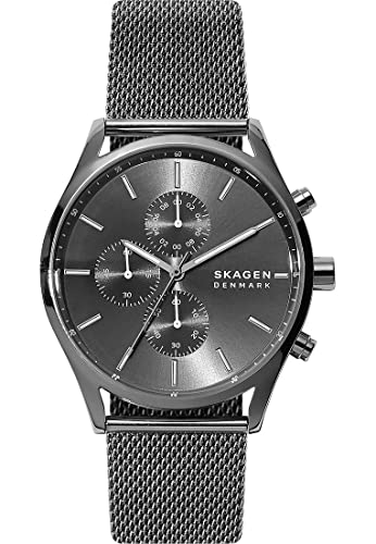Skagen Herrenuhr Holst Chronograph, QuarzChronographenwerk, 40mm anthrazitfarbenes Edelstahlgehäuse mit EdelstahlMeshband, SKW6608 von Skagen