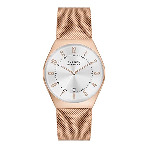 Skagen Damenuhr Grenen, DreizeigerDatumswerk, 37mm Rose Gold Recycled Edelstahl (Mindestens 50%) Gehäuse mit EdelstahlMeshArmband, SKW6818 von Skagen