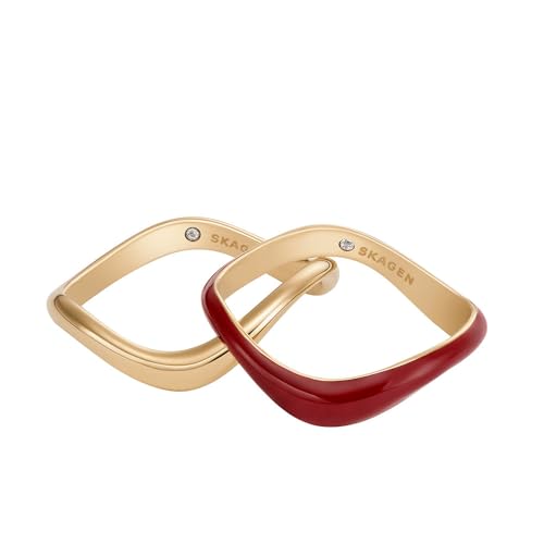 Skagen Damen-Steckring Liquid Metal Edelstahl Emaille goldfarben cranberryfarben, SKJ17687108 von Skagen