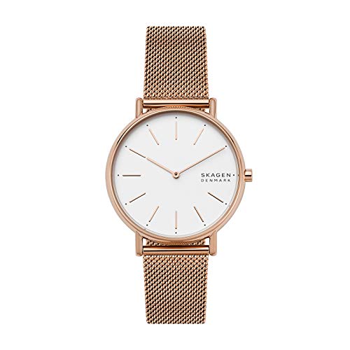 Skagen Damenuhr Signatur, Zweizeiger Uhrwerk, 38mm Rose Gold Edelstahlgehäuse mit Edelstahl Mesh Armband, SKW2784 von Skagen