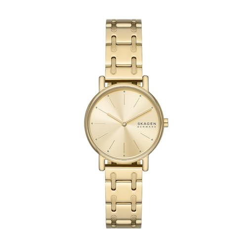 Skagen Signatur Uhr für Damen, Quarzwerk mit Edelstahl- oder Lederarmband, Gold-Ton, 30MM von Skagen