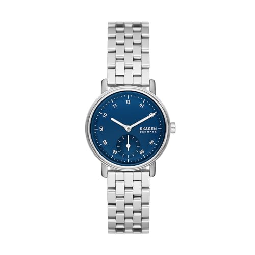 Skagen Kuppel Uhr für Damen, Quarzwerk mit Edelstahl- oder Lederarmband, Silberton und Blau, 32MM von Skagen