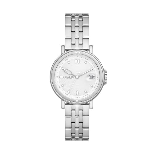 Skagen Signatur Uhr für Damen, Quarzwerk mit Edelstahl- oder Lederarmband, Silberton und Weiß, 34MM von Skagen