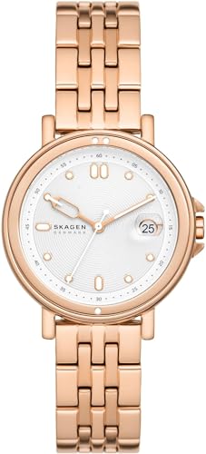 Skagen Signatur Uhr für Damen, Quarzwerk mit Edelstahl- oder Lederarmband, Roségoldton und Weiß, 34MM von Skagen