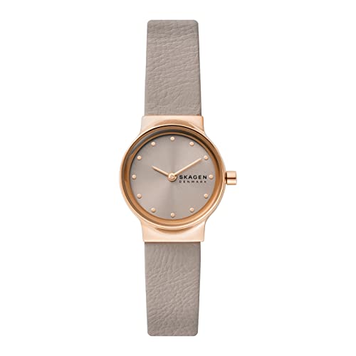 Skagen Freja Uhr für Damen, Quarzwerk mit Edelstahl- oder Lederarmband, Dunkles Beige und Roségoldton, 26MM von Skagen