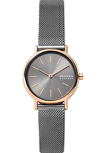 Skagen Signatur Uhr für Damen, Quarzwerk mit Edelstahl- oder Lederarmband, Holzkohle und Roségoldton, 30MM von Skagen