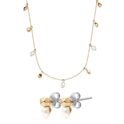 Skagen Damen Agnethe Perle Goldfarbener Edelstahl Halskette und Ohrringe, Set Skagen Damen Agnethe Perle Goldfarbener Edelstahl Halskette und Ohrringe, Set von Skagen