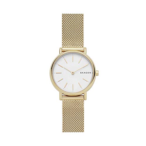 Skagen Signatur Uhr für Damen, Quarzwerk mit Edelstahl- oder Lederarmband, Goldton und Weiß, 30MM von Skagen