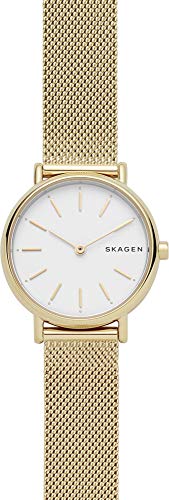 Skagen Signatur Uhr für Damen, Quarzwerk mit Edelstahl- oder Lederarmband, Goldton und Weiß, 30MM von Skagen