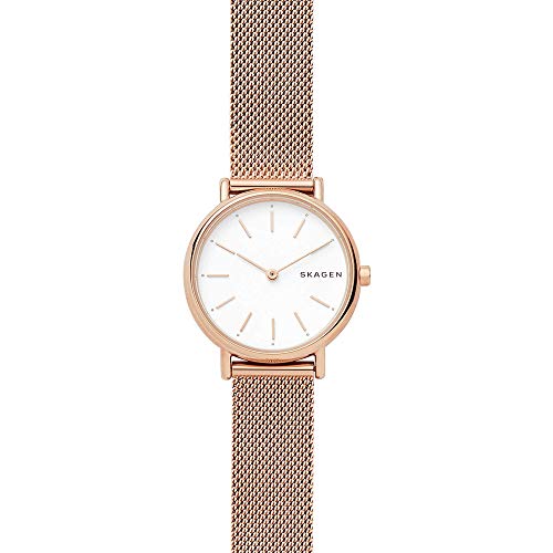 Skagen Signatur Uhr für Damen, Quarzwerk mit Edelstahl- oder Lederarmband, Roségoldton und Weiß, 30MM von Skagen