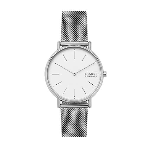 Skagen Damenuhren Signatur, Zweizeiger Uhrwerk, 38mm Silbernes Edelstahlgehäuse mit EdelstahlMesh Armband, SKW2785 von Skagen