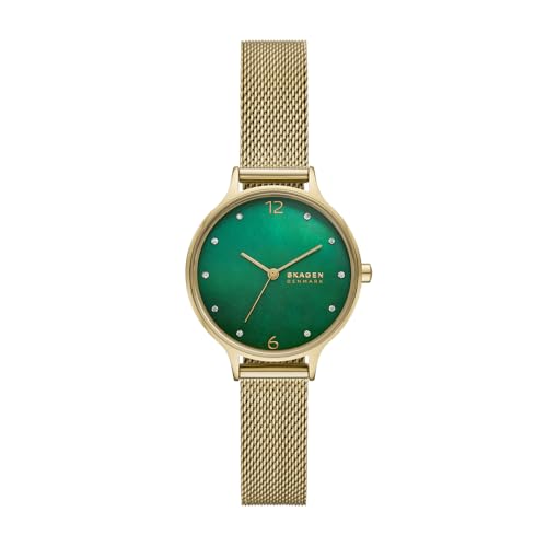 Skagen Anita Lille Uhr für Damen, Quarzwerk mit Edelstahl- oder Lederarmband, Smaragdgrün, 30MM von Skagen