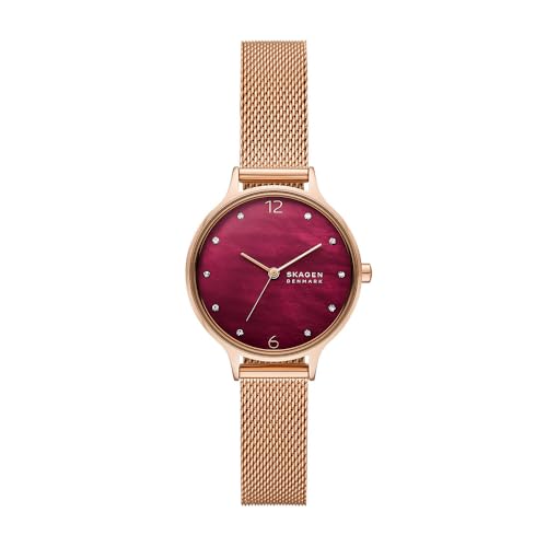 Skagen Anita Lille Uhr für Damen, Quarzwerk mit Edelstahl- oder Lederarmband, Weinrot, 30MM von Skagen