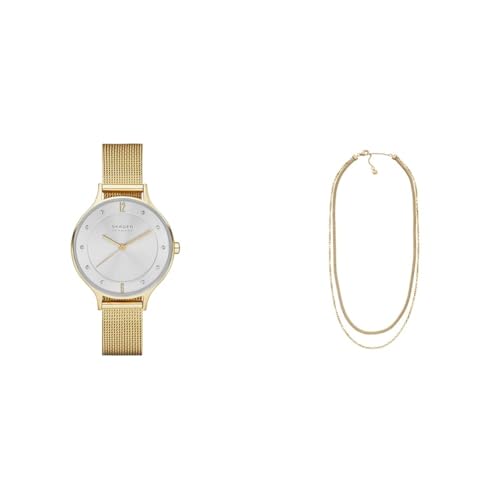 Skagen Damen Anita Lille Goldfarbene Edelstahl Uhr und Merete Halskette, Set Skagen Damen Anita Lille Goldfarbene Edelstahl Uhr und Merete Halskette, Set von Skagen