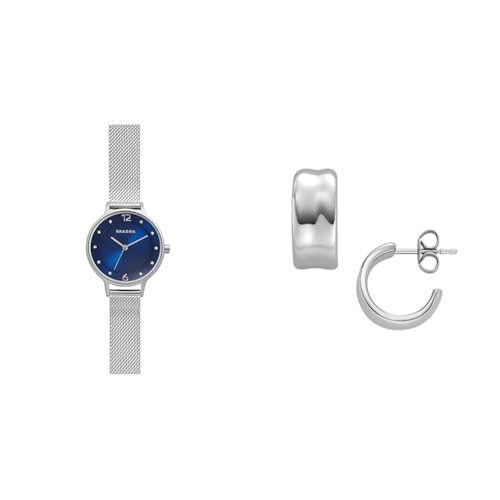 Skagen Damen Anita Lille Silberfarbene Edelstahl Uhr und Anja Pebbles Ohrringe, Set Skagen Damen Anita Lille Silberfarbene Edelstahl Uhr und Anja Pebbles Ohrringe, Set von Skagen
