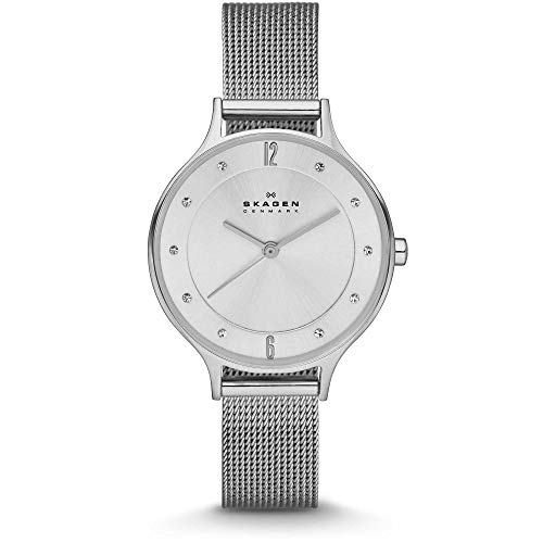 Skagen Anita Lille Uhr für Damen, Quarzwerk mit Edelstahl- oder Lederarmband, Silberton und Weiß, 30MM von Skagen