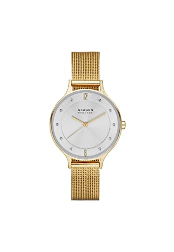 Skagen Anita Lille Uhr für Damen, Quarzwerk mit Edelstahl- oder Lederarmband, Goldton und Weiß, 30MM von Skagen