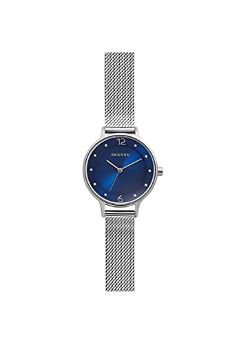 Skagen Anita Lille Uhr für Damen, Quarzwerk mit Edelstahl- oder Lederarmband, Silberton und Blau, 30MM von Skagen