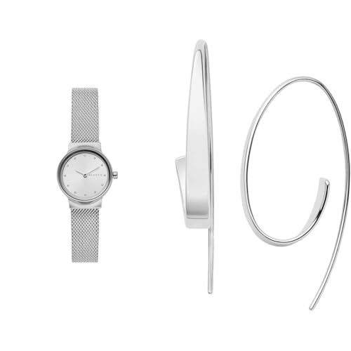 Skagen Damen Freja Lille Silberfarbene Edelstahl Uhr und Kariana Ohrringe, Set von Skagen