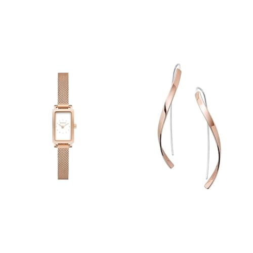 Skagen Damen Hagen Micro Roségoldfarbene Edelstahl Uhr und Kariana Ohrringe, Set von Skagen