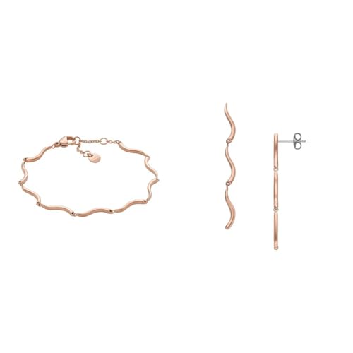 Skagen Damen Halskette und Ohrringe Essential Waves, Rose goldfabener Edelstahl, Set von Skagen