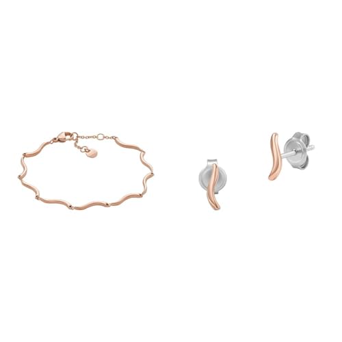 Skagen Damen Halskette und Ohrringe Essential Waves, Rose goldfabener Edelstahl, Set von Skagen