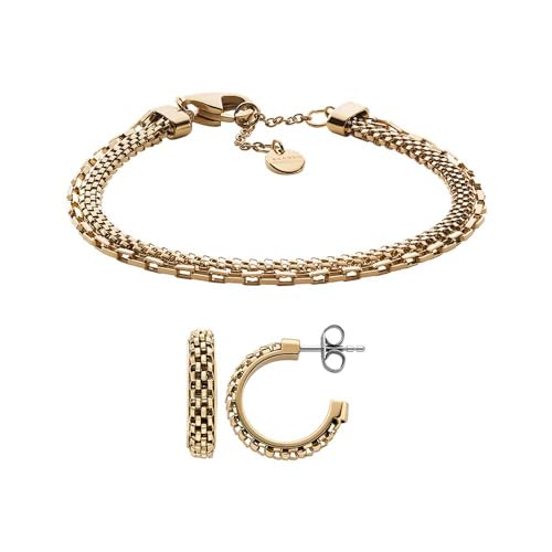 Skagen Damen Merete Gold-Ton Edelstahl Armband und Ohrringe, Set von Skagen