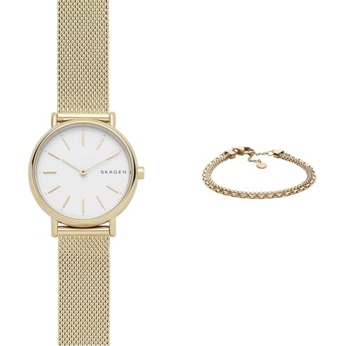 Skagen Damen Signatur Lille Goldfarbene Edelstahl Uhr und Merete Armband, Set von Skagen