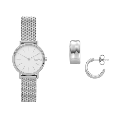 Skagen Damen Signatur Lille Silberfarbene Edelstahl Uhr und Anja Pebbles Ohrringe, Set Skagen Damen Signatur Lille Silberfarbene Edelstahl Uhr und Anja Pebbles Ohrringe, Set von Skagen