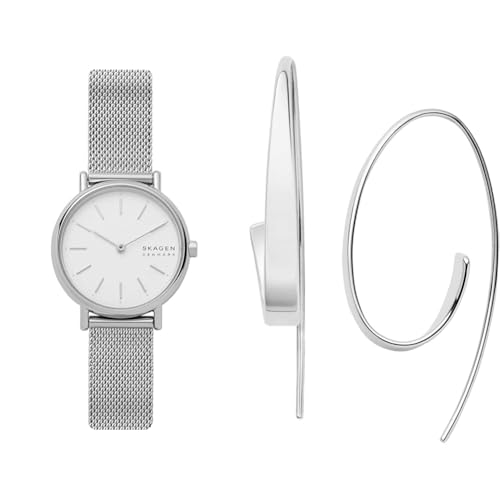 Skagen Damen Signatur Lille Silberfarbene Edelstahl Uhr und Kariana Silberfarbene Ohrringe, Set Skagen Damen Signatur Lille Silberfarbene Edelstahl Uhr und Kariana Silberfarbene Ohrringe, Set von Skagen