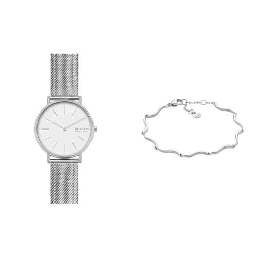 Skagen Damen Signatur Silberfarbene Edelstahl Uhr und Essential Waves Armband, Set Skagen Damen Signatur Silberfarbene Edelstahl Uhr und Essential Waves Armband, Set von Skagen