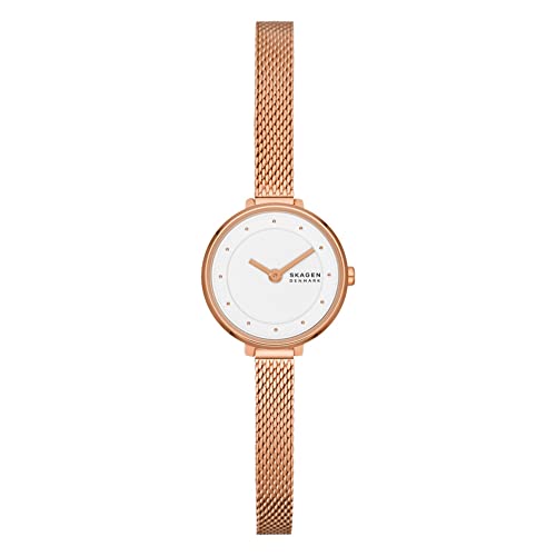 Skagen Gitte Uhr für Damen, Quarzwerk mit Edelstahl- oder Lederarmband, Roségoldton und Weiß, 22MM von Skagen