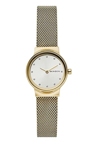 Skagen Freja Uhr für Damen, Quarzwerk mit Edelstahl- oder Lederarmband, Goldton und Weiß, 26MM von Skagen