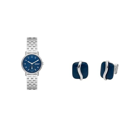 Skagen Damenuhr Kuppel Lille und Ohrringe Sofie Sea Glass, Silber Edelstahl, Set von Skagen